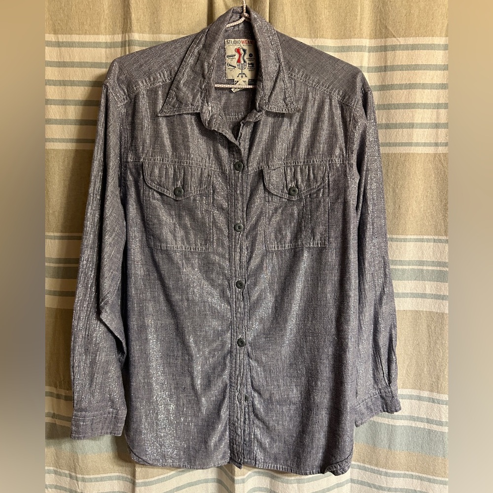 Studio West Women's Silver-Gray Button Down Shirt